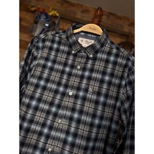Penguin by Munsingwear Medium Black/Gray/Blue Plaid Button-Down Shirt